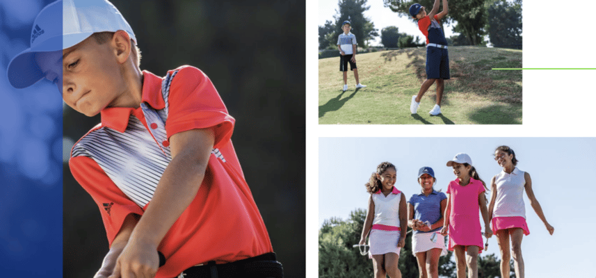 Junior golfers modeling for the PGA Tour Superstore